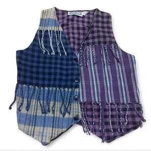 Vintage Bonjour Patchwork Flannel Fringe Vest – Size L
